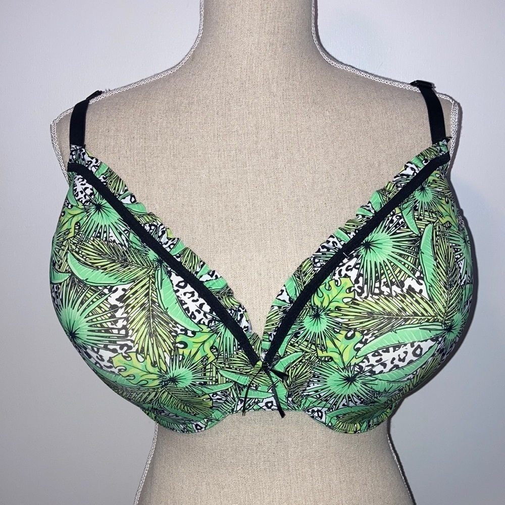 Rene Rofe Pure Beauty Underwire Bra Green & Black Foliage Animal Print 44 DD